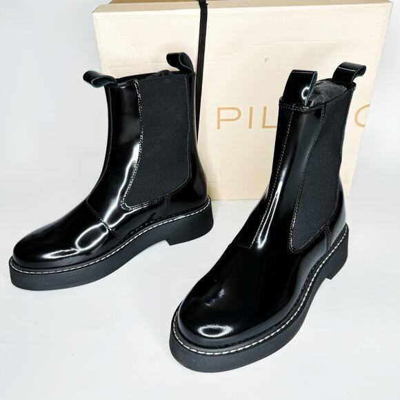 NWT Anthropologie Pilcro Contrast Stitch Black Noir Patent Leather Chelsea Boots - Picture 3 of 15